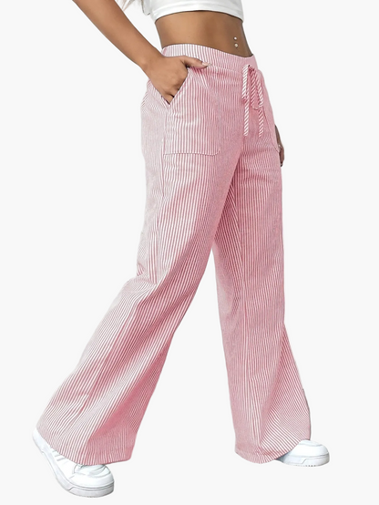 Pantaloni larghi da donna stile casual a righe per primavera ed estate