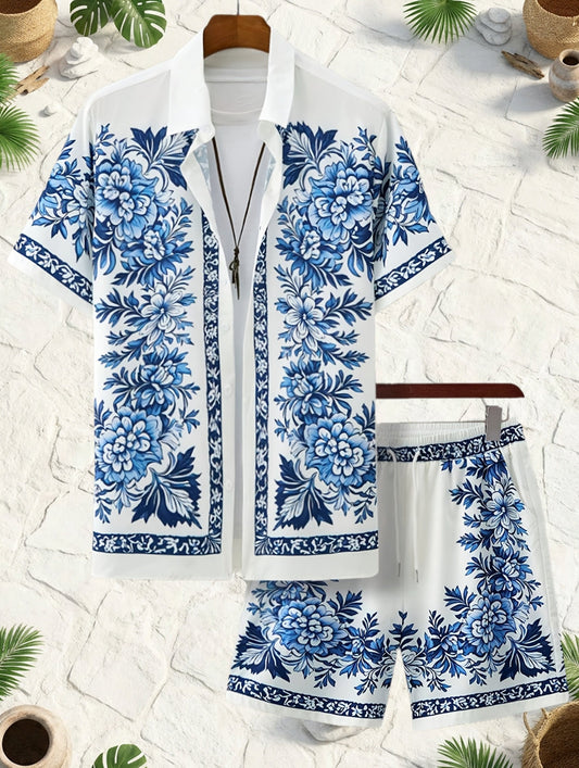 Ensemble décontracté homme à motifs floraux style vacances pour l'été