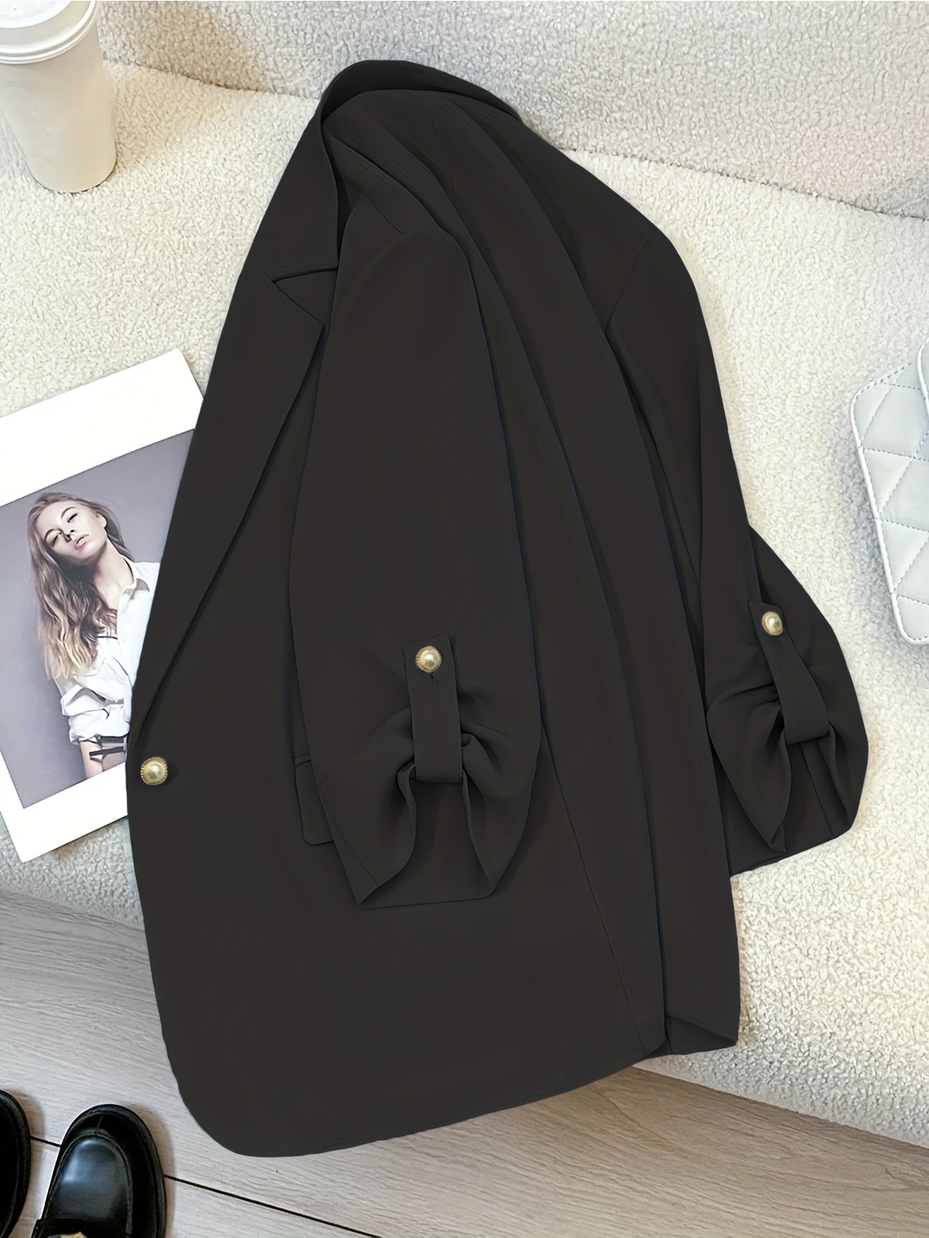 Elegant dameblazer med lange ærmer, afslappet stil til kontor eller udgang