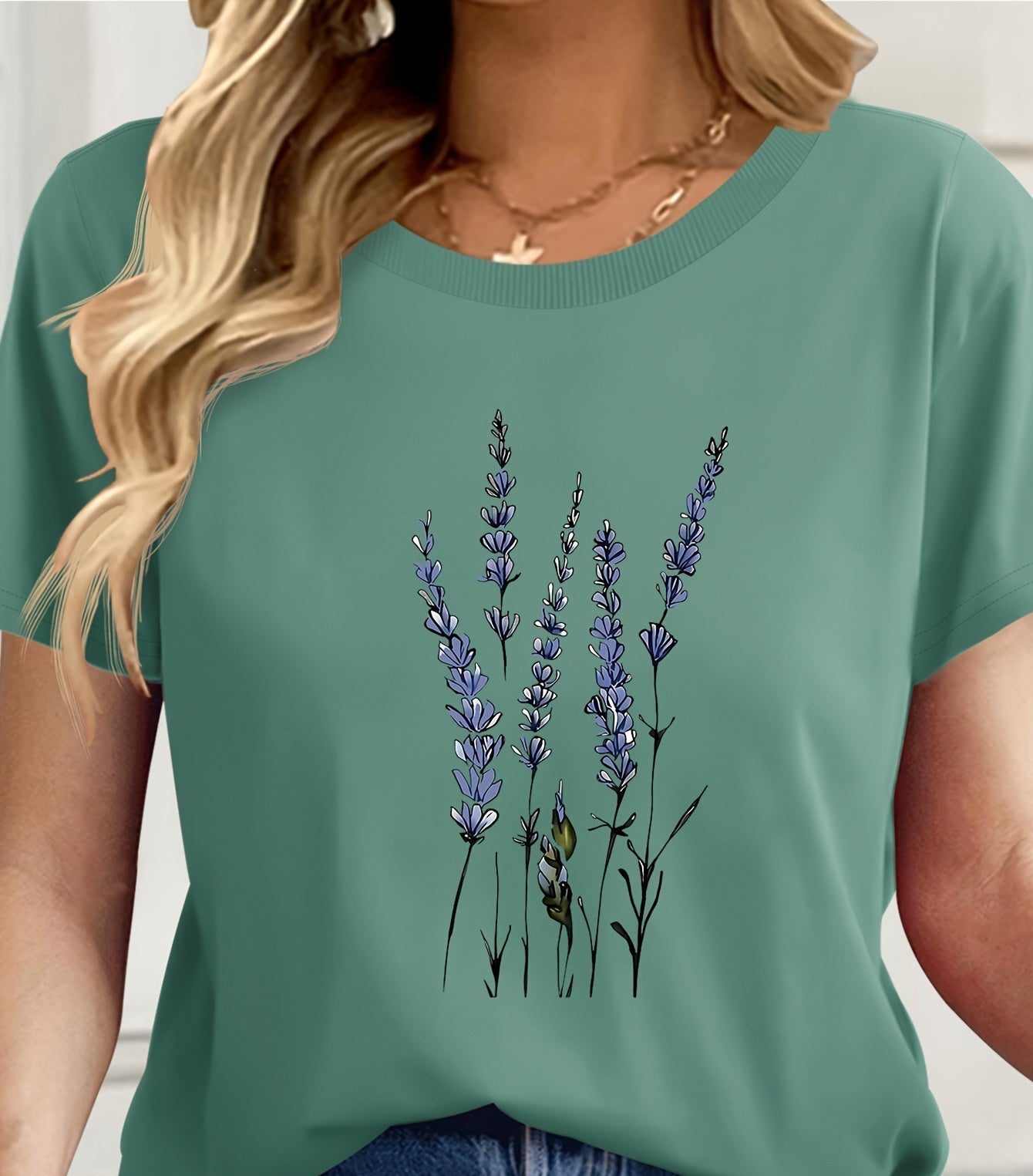 T-shirt Femme Style Décontracté avec Motif Fleurs Sauvages Illustration Botanique
