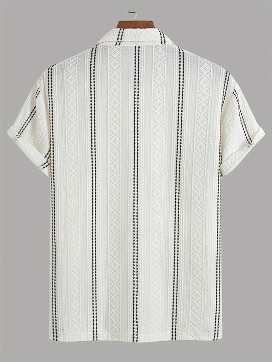 Camicia a maniche corte da uomo stile polo con righe e motivi geometrici eleganti