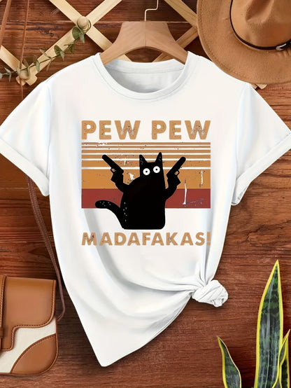 T-shirt humoristique homme style rétro chat "Pew Pew Madafakas" - Casual été