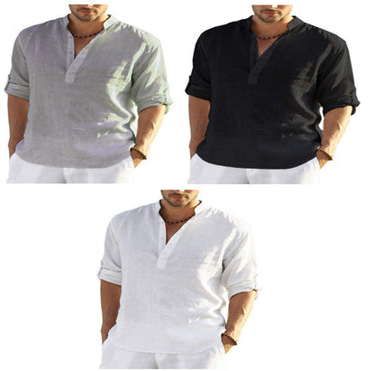 Chemise Henley en lin pour homme – Élégance décontractée, idéale bureau, loisirs et vacances