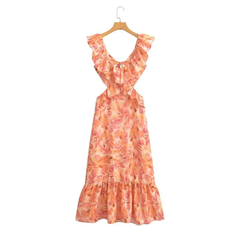 Robe longue femme style bohème à volants, sans manches, élégante pour l'été et occasions spéciales