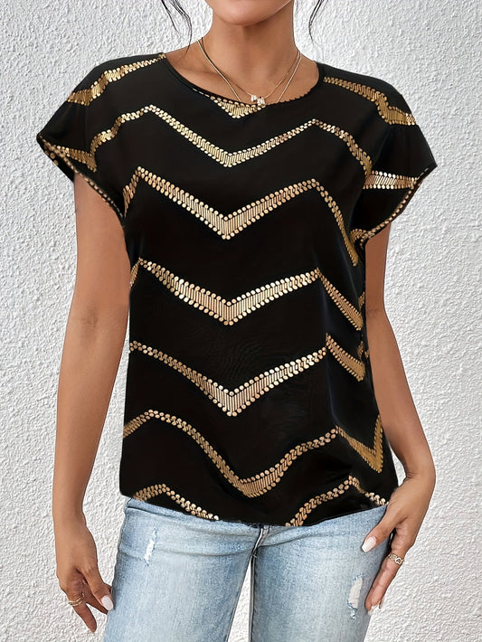 T-shirt femme style élégant à motif géométrique pour un look quotidien ou soirée