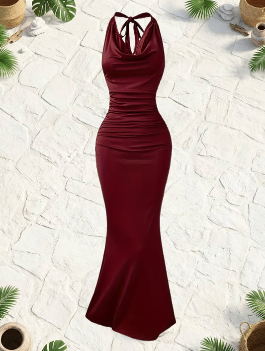Vestido de noche sirena con espalda descubierta para mujer, elegante estilo baile