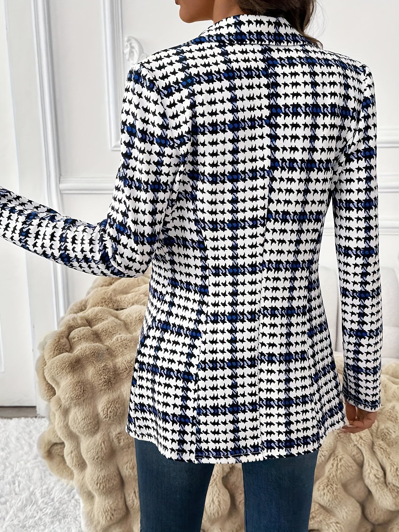 Elegante damesblazer met ruitpatroon in kantoorstijl voor de lente