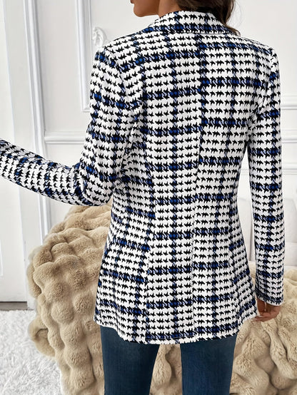 Elegante damesblazer met ruitpatroon in kantoorstijl voor de lente