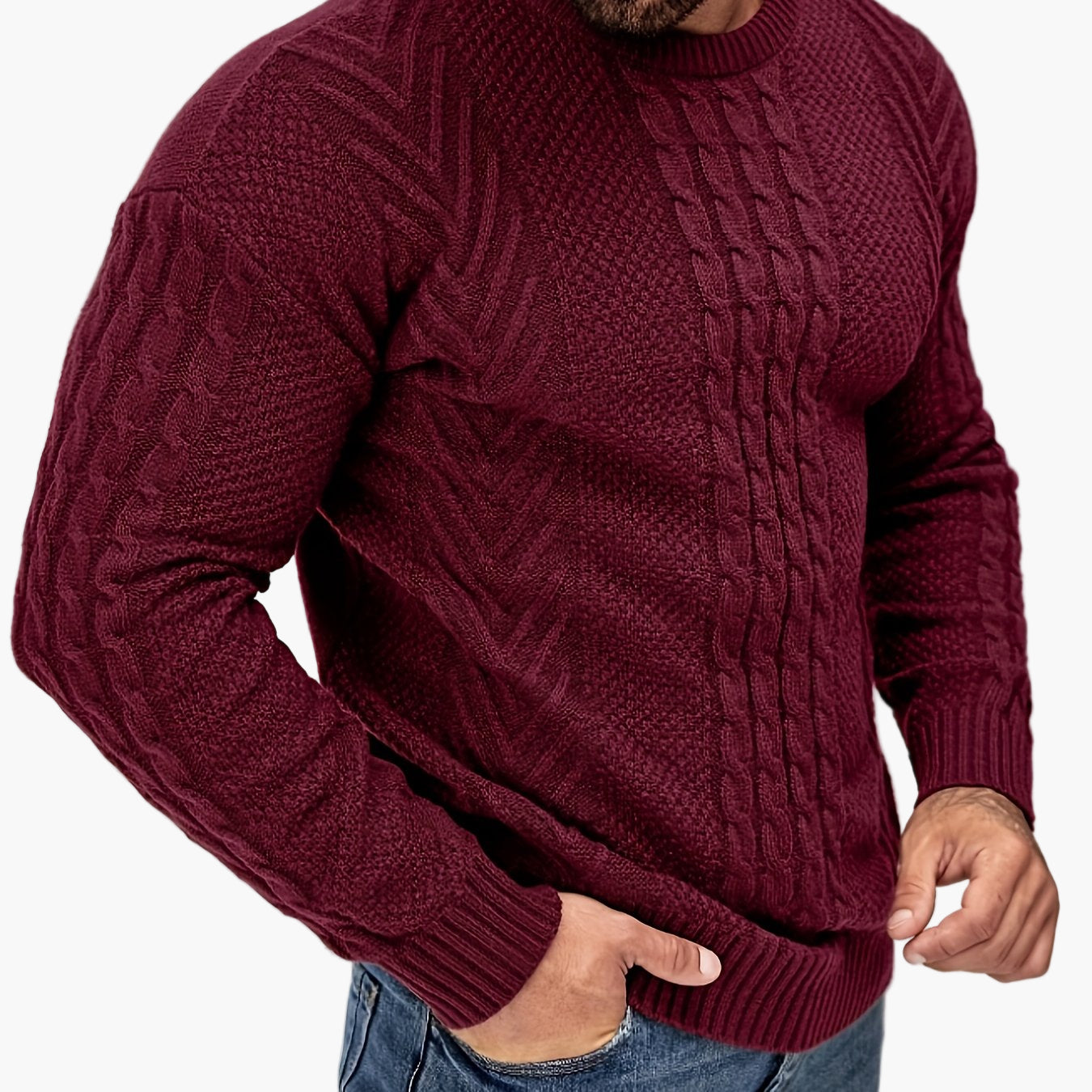 Pull torsadé pour homme style décontracté urbain – Manches longues, chic automne/hiver