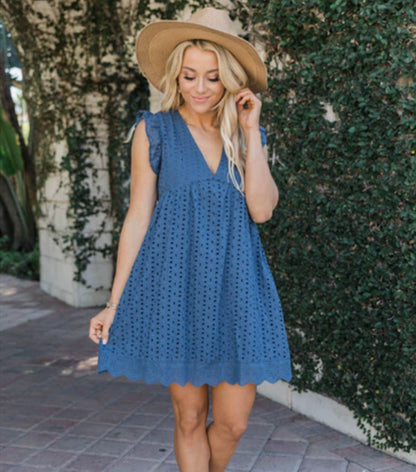 Sandra – Robe d'Été Sans Manches avec Poches et Jacquard
