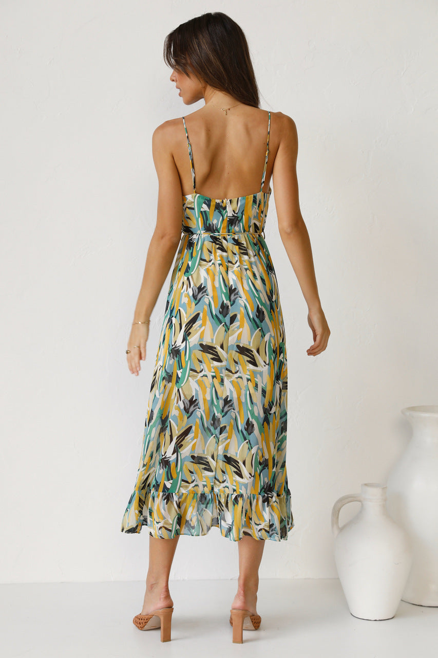 Natalie – Robe sans manches à volants imprimée
