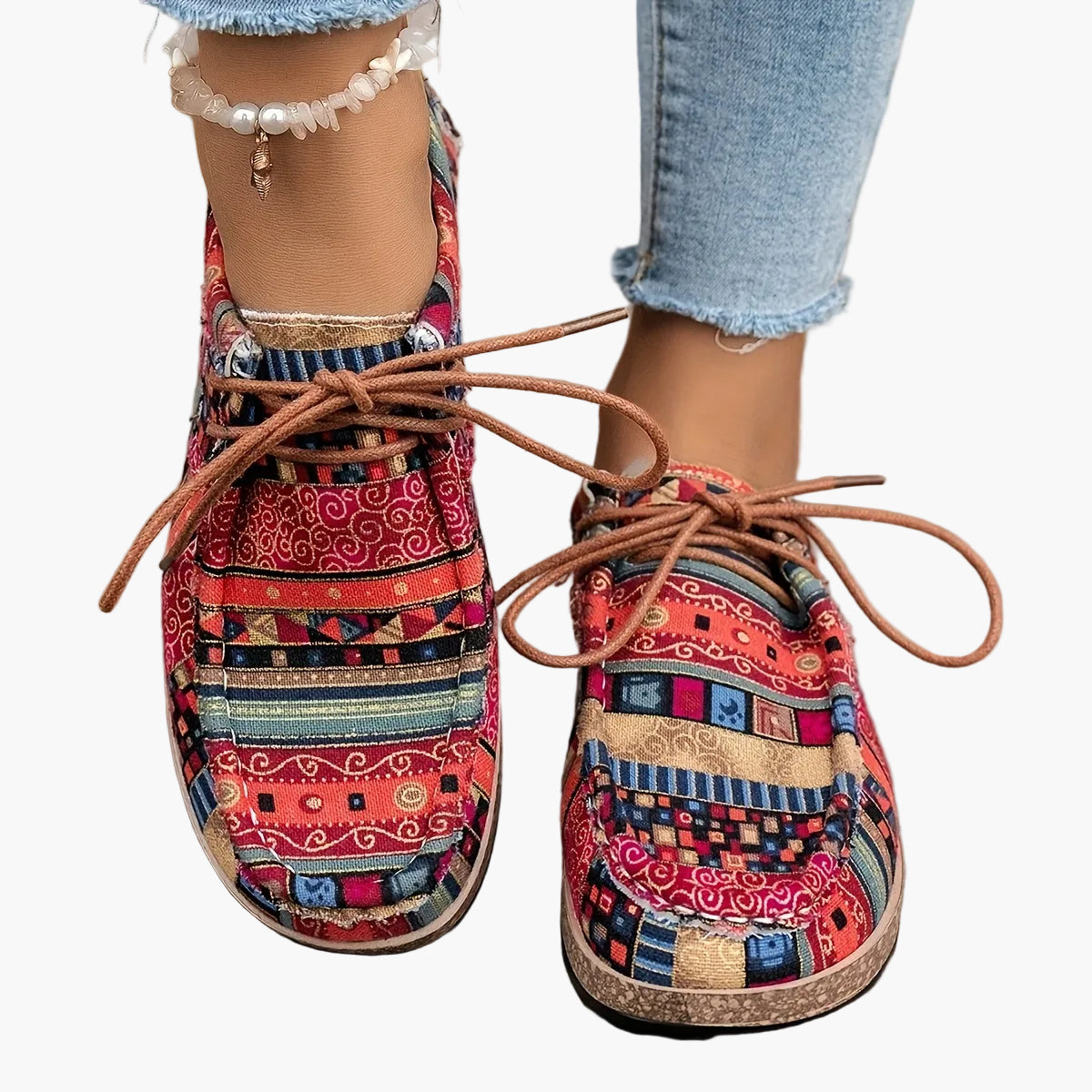 Vintage casual schoenen voor dames in mocassinstijl met etnische patronen