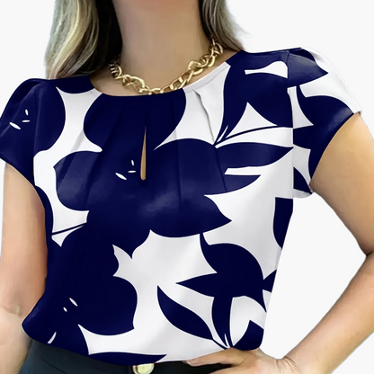 Blouse femme élégante à imprimé abstrait manches courtes style chic pour bureau et sorties