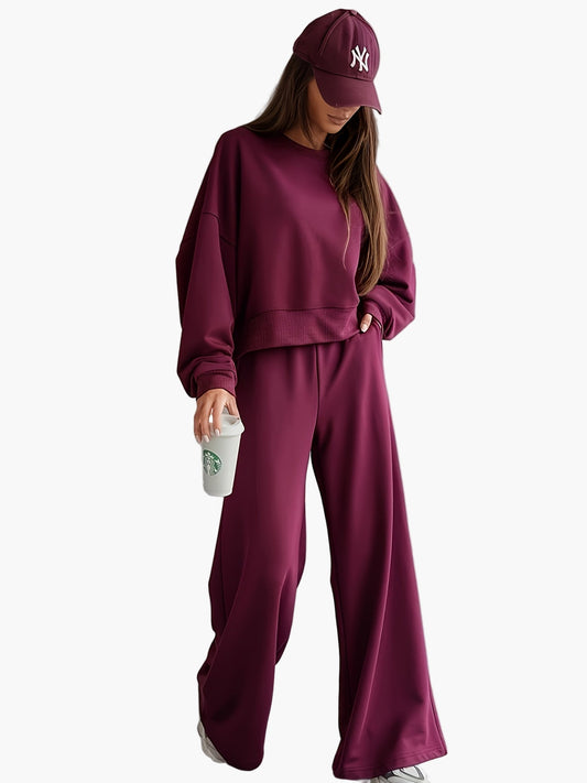 Ensemble Femme Décontracté Chic Sweatshirt et Pantalon Large pour Loisirs et Sorties