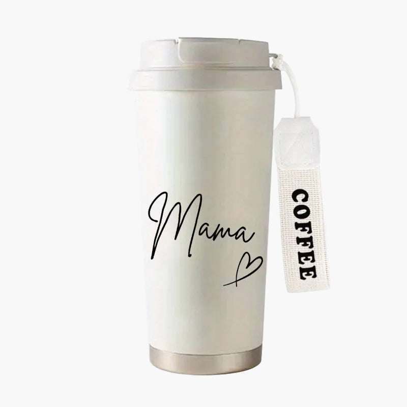 Gourde isotherme élégante pour femme – Motif Mama, idéale pour café ou thé, usage quotidien et déplacements