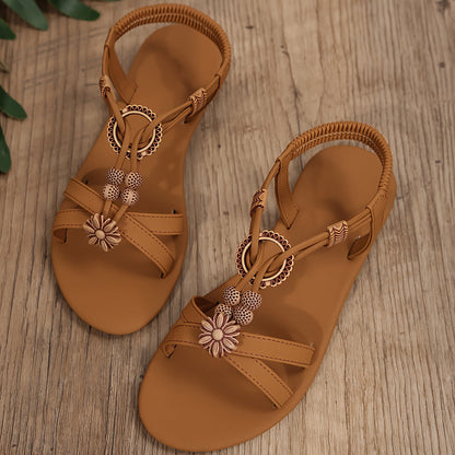 Sandales décontractées à motif floral pour femme - style estival confortable et tendance