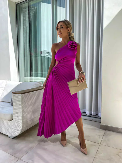 Plisowana sukienka wieczorowa na jedno ramię dla kobiet – Elegancja i wyrafinowanie na wydarzenia i wieczory