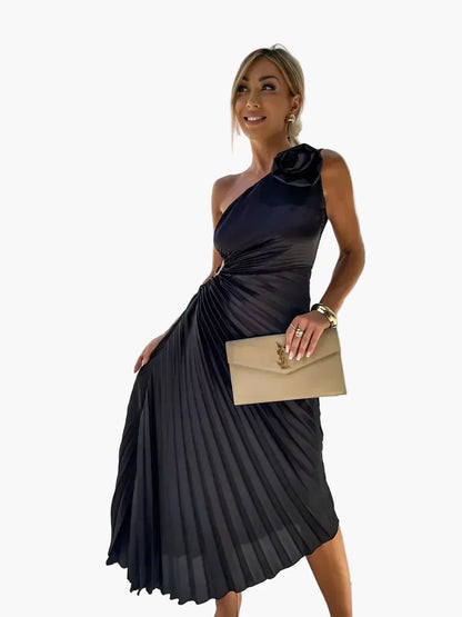 Plisowana sukienka wieczorowa na jedno ramię dla kobiet – Elegancja i wyrafinowanie na wydarzenia i wieczory