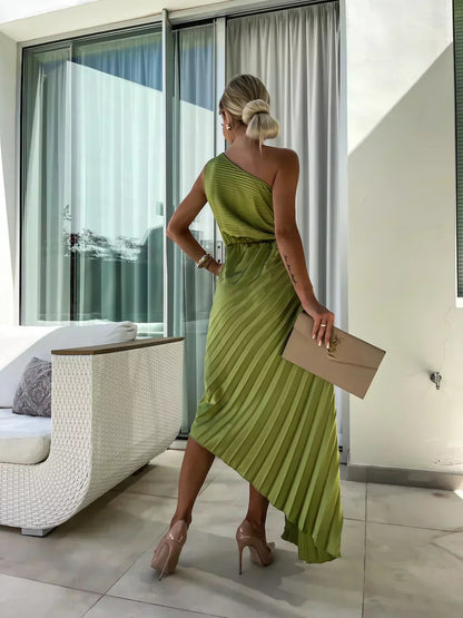 Plisowana sukienka wieczorowa na jedno ramię dla kobiet – Elegancja i wyrafinowanie na wydarzenia i wieczory