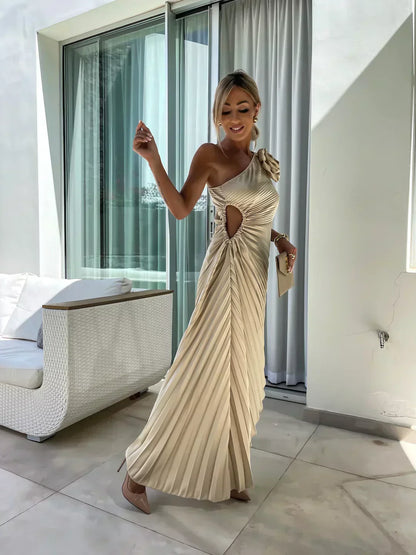 Plisowana sukienka wieczorowa na jedno ramię dla kobiet – Elegancja i wyrafinowanie na wydarzenia i wieczory