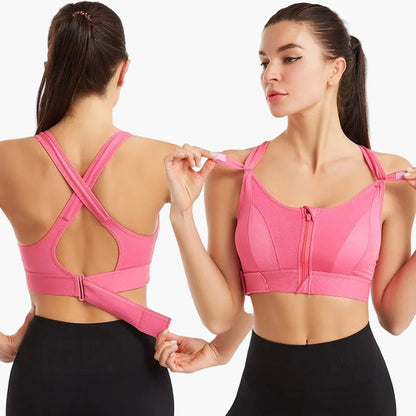 Reggiseno Sportivo Donna con Cerniera Frontale Sostegno Elevato – Schiena Incrociata Regolabile per Allenamento Intenso e Comfort Quotidiano