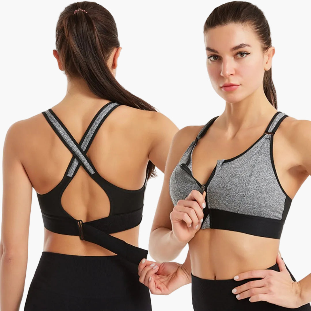 Reggiseno Sportivo Donna con Cerniera Frontale Sostegno Elevato – Schiena Incrociata Regolabile per Allenamento Intenso e Comfort Quotidiano