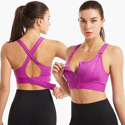 Reggiseno Sportivo Donna con Cerniera Frontale Sostegno Elevato – Schiena Incrociata Regolabile per Allenamento Intenso e Comfort Quotidiano