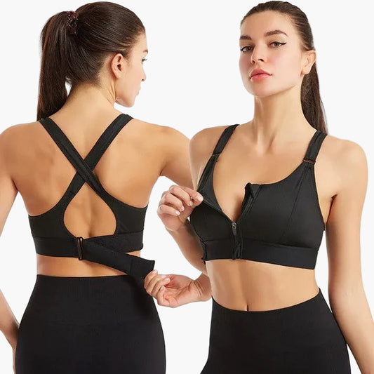Reggiseno Sportivo Donna con Cerniera Frontale Sostegno Elevato – Schiena Incrociata Regolabile per Allenamento Intenso e Comfort Quotidiano