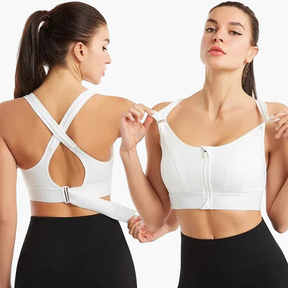 Reggiseno Sportivo Donna con Cerniera Frontale Sostegno Elevato – Schiena Incrociata Regolabile per Allenamento Intenso e Comfort Quotidiano