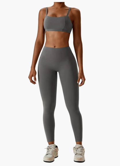 Leggings taille haute et brassière de sport femme – Ensemble fitness élégant pour entraînement et yoga