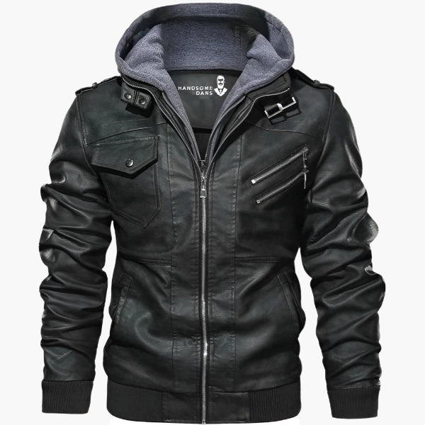 Veste Homme Style Motard Urbain avec Capuche Amovible – Design Moderne et Pratique