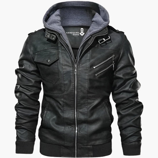 Veste Homme Style Motard Urbain avec Capuche Amovible – Design Moderne et Pratique