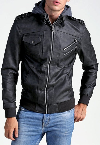 Veste Homme Style Motard Urbain avec Capuche Amovible – Design Moderne et Pratique