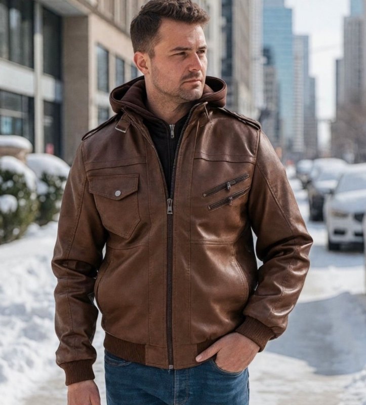 Veste Homme Style Motard Urbain avec Capuche Amovible – Design Moderne et Pratique