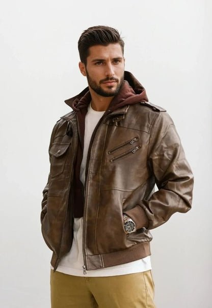 Veste Homme Style Motard Urbain avec Capuche Amovible – Design Moderne et Pratique