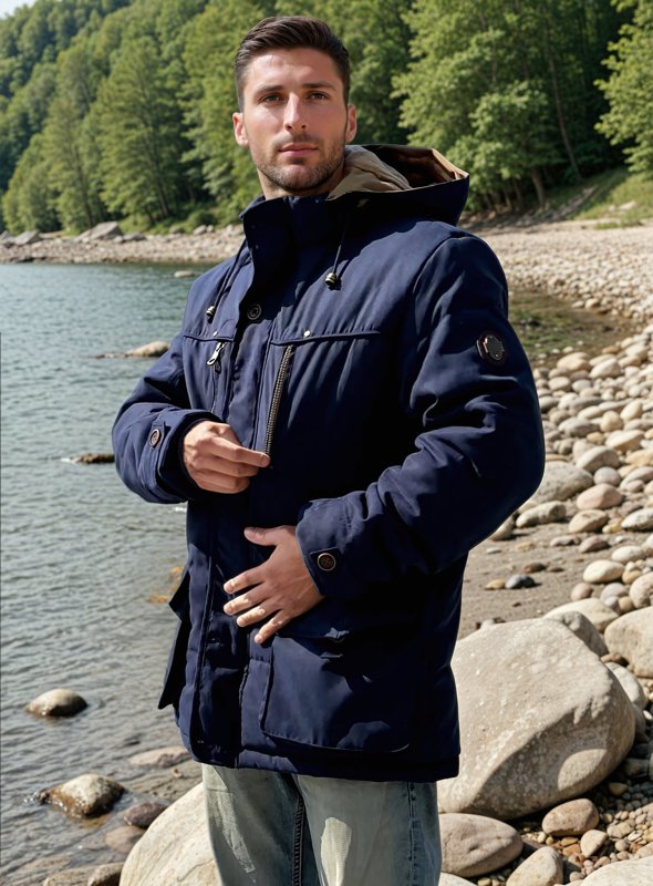 Veste d'hiver homme style randonnée imperméable avec capuche amovible et doublure polaire