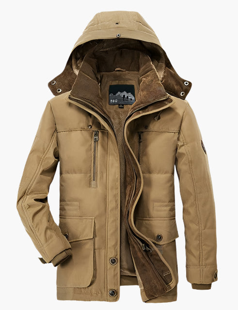 Veste d'hiver homme style randonnée imperméable avec capuche amovible et doublure polaire