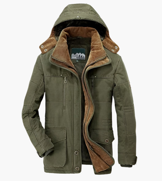 Veste d'hiver homme style randonnée imperméable avec capuche amovible et doublure polaire