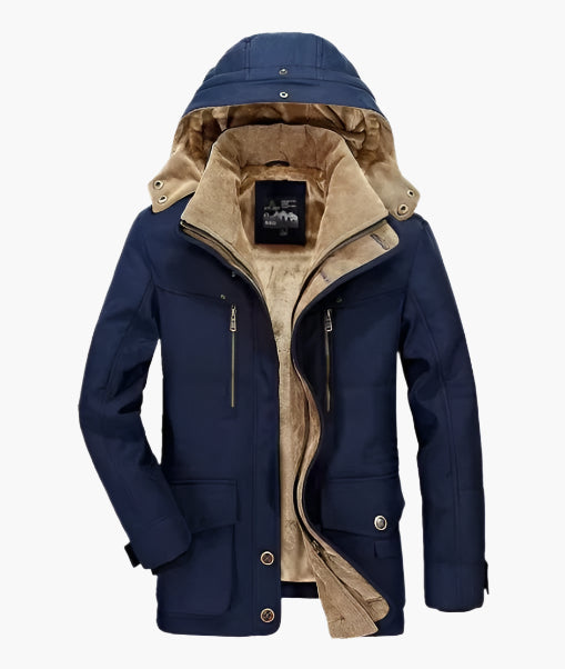 Veste d'hiver homme style randonnée imperméable avec capuche amovible et doublure polaire