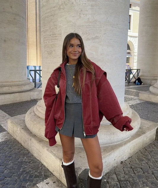 Veste bomber oversize streetwear pour femme – Style urbain décontracté