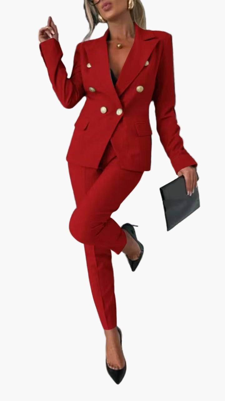 Tailleur Femme Élégant à Double Boutonnage Style Professionnel Affaires et Soirées