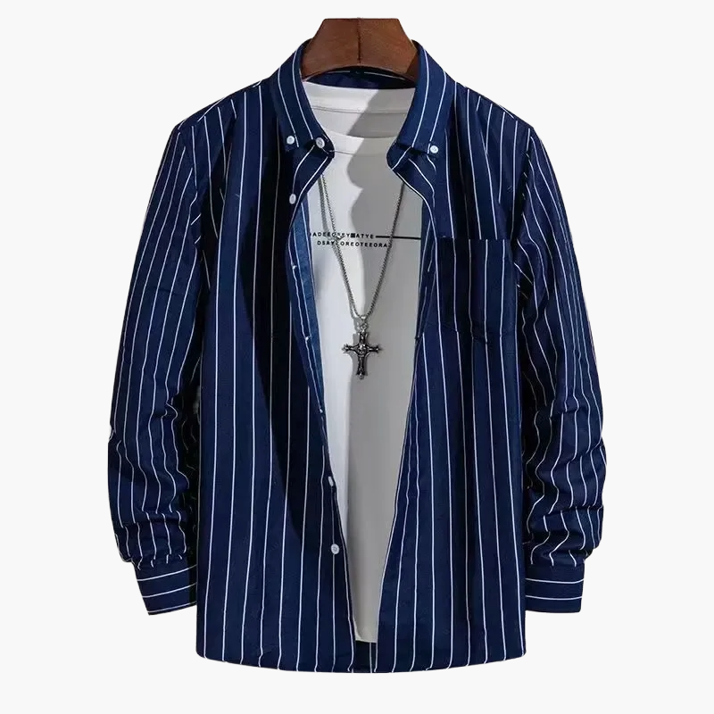 Chemise homme élégante à rayures style business casual – manches longues, tendance urbaine