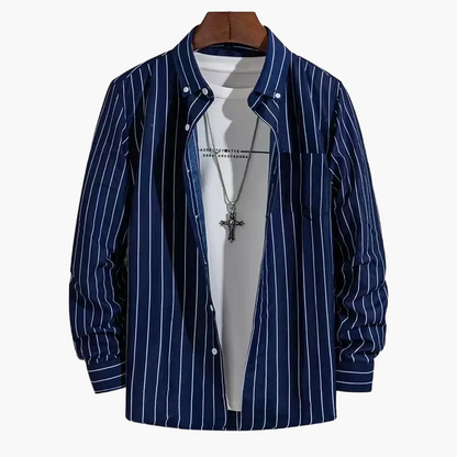 Chemise homme élégante à rayures style business casual – manches longues, tendance urbaine