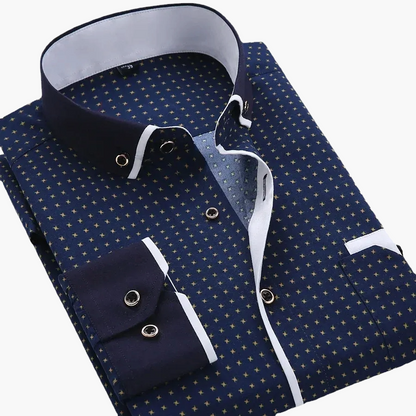 Chemise habillée homme élégante motif géométrique manches longues pour occasions formelles et affaires