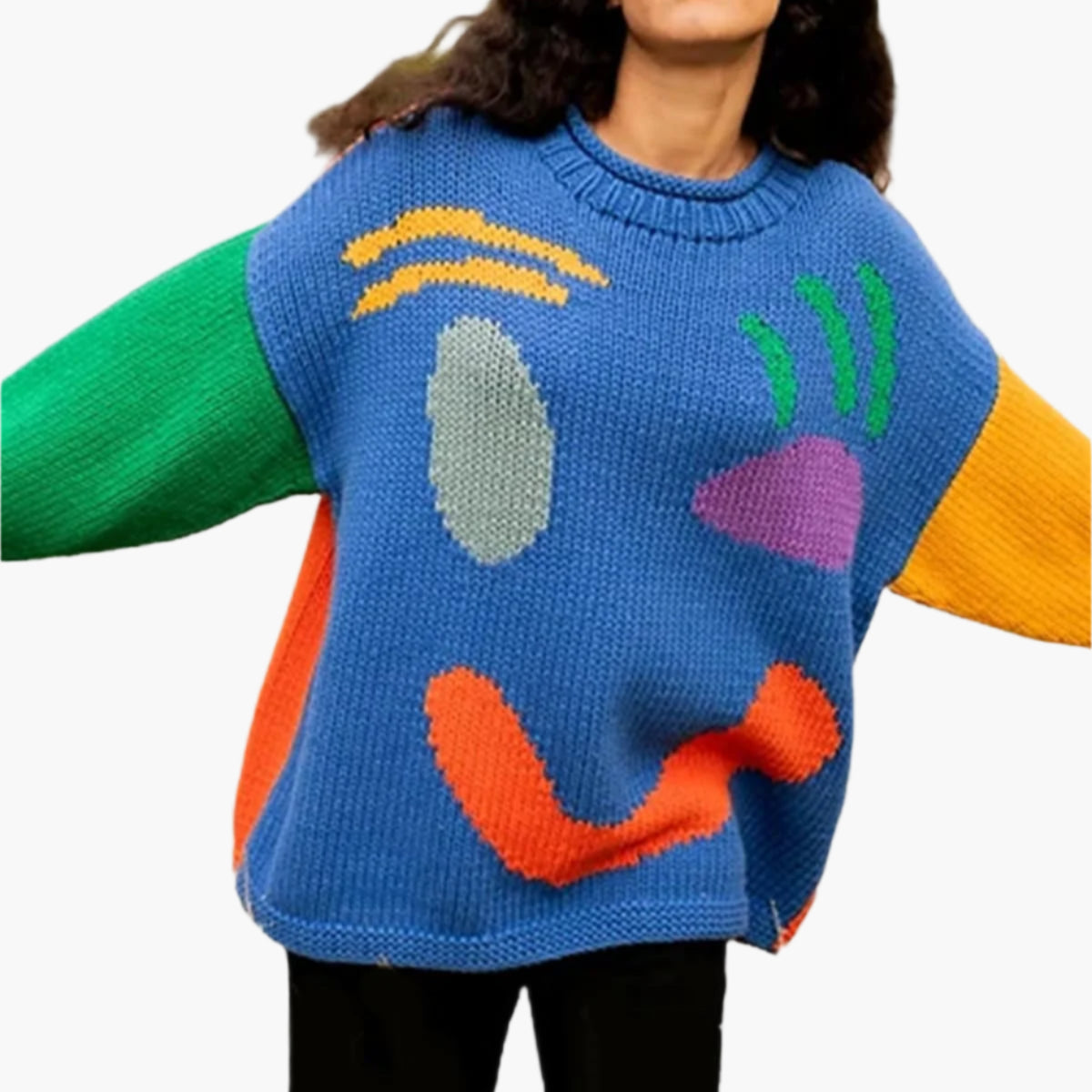 Pull en maille détente style artistique pour femme – Look décontracté et original