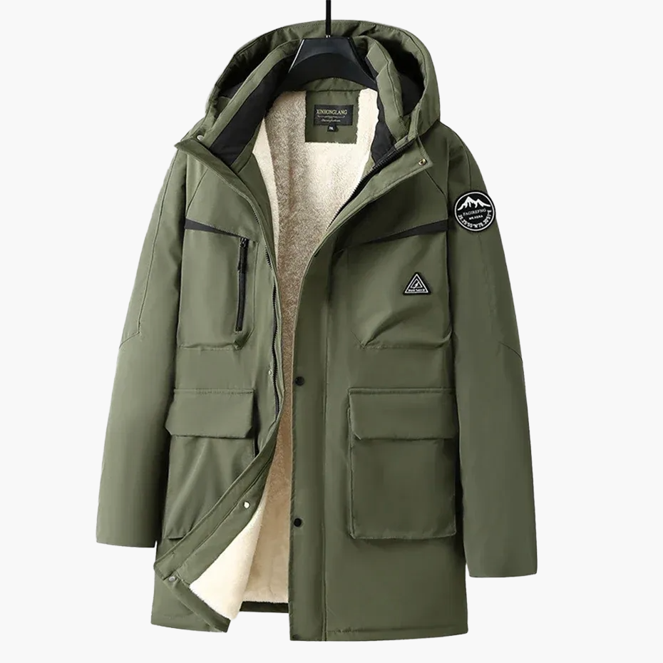 Parka homme grande taille style outdoor avec capuche et poches multiples