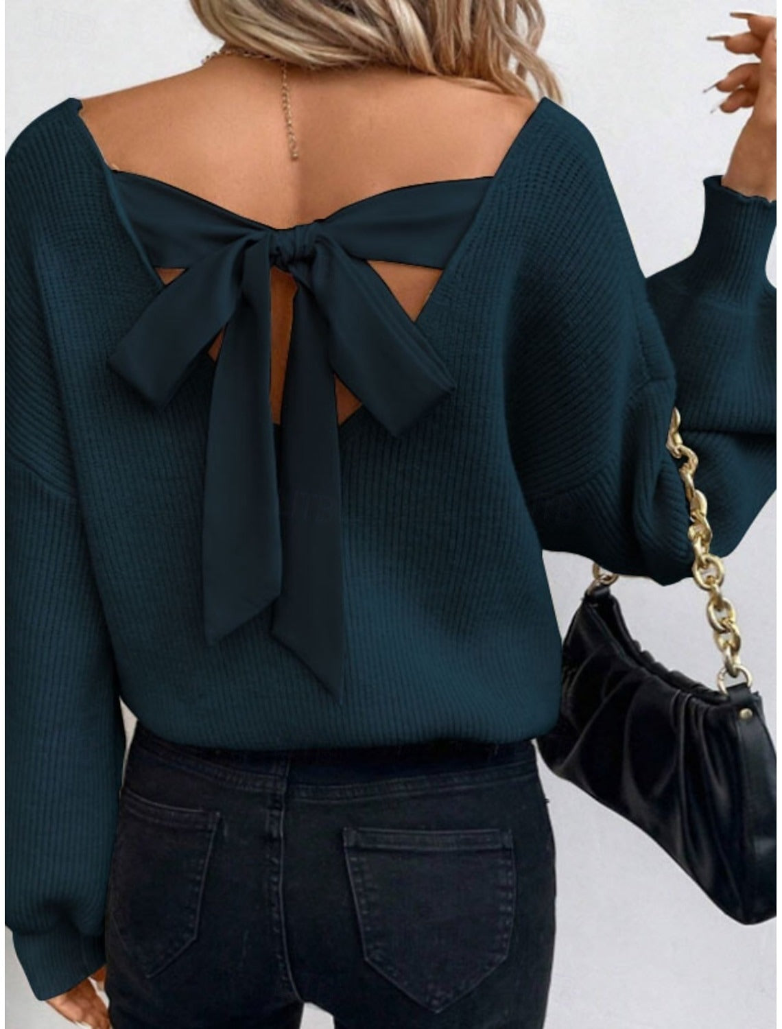 Pull femme dos ouvert avec nœud élégant - Style chic décontracté pour automne et hiver