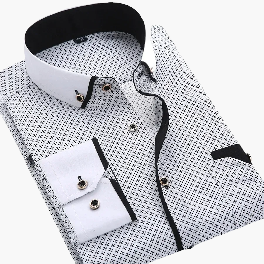 Chemise habillée homme élégante motif géométrique manches longues pour occasions formelles et affaires