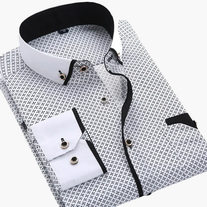 Chemise habillée homme élégante motif géométrique manches longues pour occasions formelles et affaires