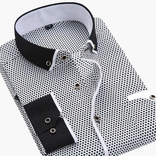 Chemise habillée homme élégante motif géométrique manches longues pour occasions formelles et affaires
